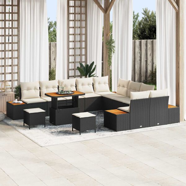 vidaXL Set Divano da Giardino 13 pcs Nero polyrattan