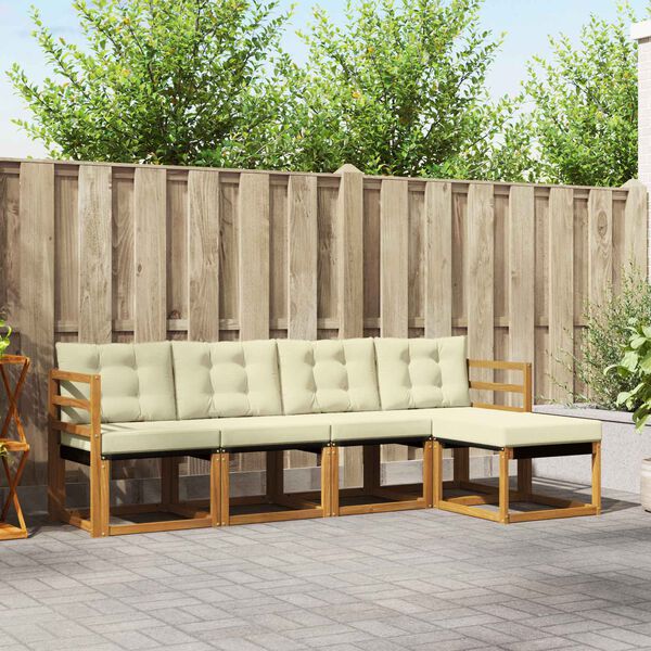 vidaXL Set di divani da esterno con cuscino 5 pcs Naturale e Crema