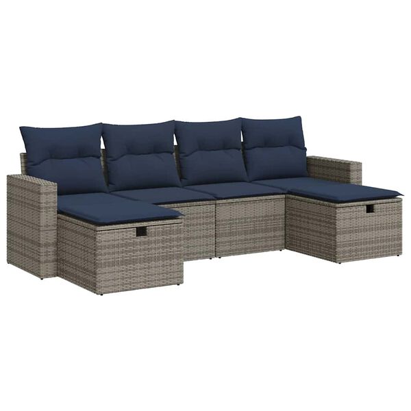 vidaXL Set Divano da Giardino 6 pz con Cuscini Grigio in Polyrattan
