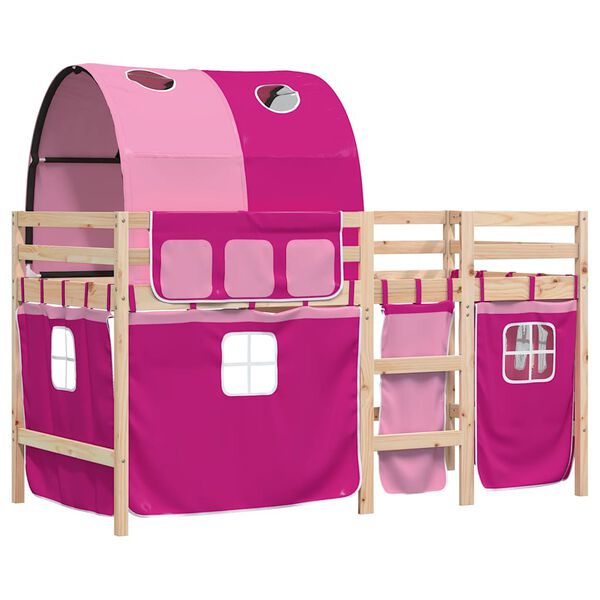 vidaXL Letto a Soppalco con Tunnel Bambini Rosa 90x190cm Massello Pino