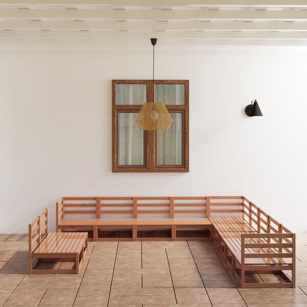 vidaXL Set Salotto da Giardino 11pz Marrone Ambra Legno Massello Pino