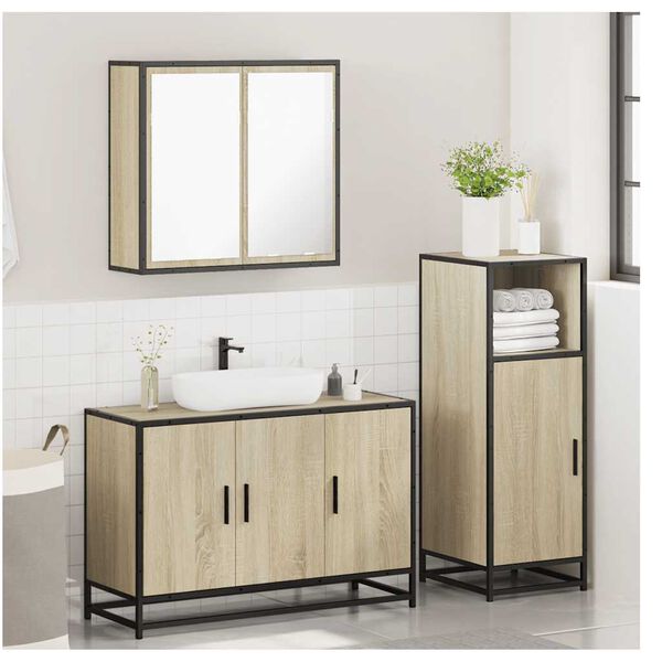 vidaXL Set Mobili da Bagno 3 pz Rovere Sonoma in Legno Multistrato