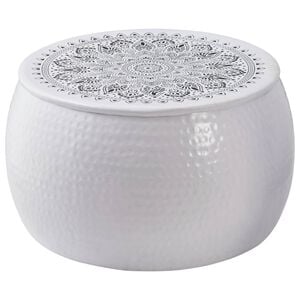 vidaXL Tavolino da caff&egrave; rotondo martellato Bianco &Oslash; 55 x 55 cm
