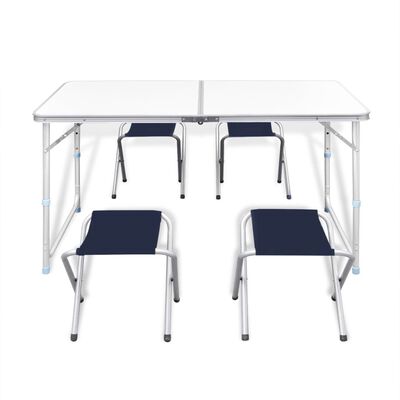 Set Tavolo da Campeggio Pieghevole con 4 Sedie Regolabili 120 x 60 cm