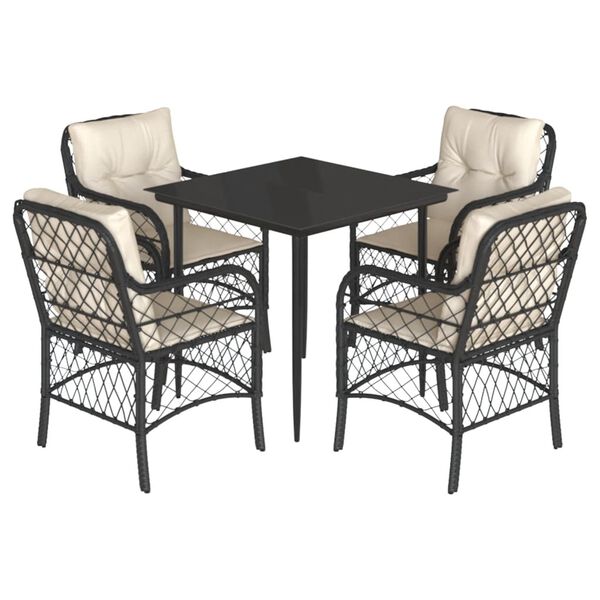 vidaXL Set da Pranzo da Giardino 5 pz Nero con Cuscini in Polyrattan