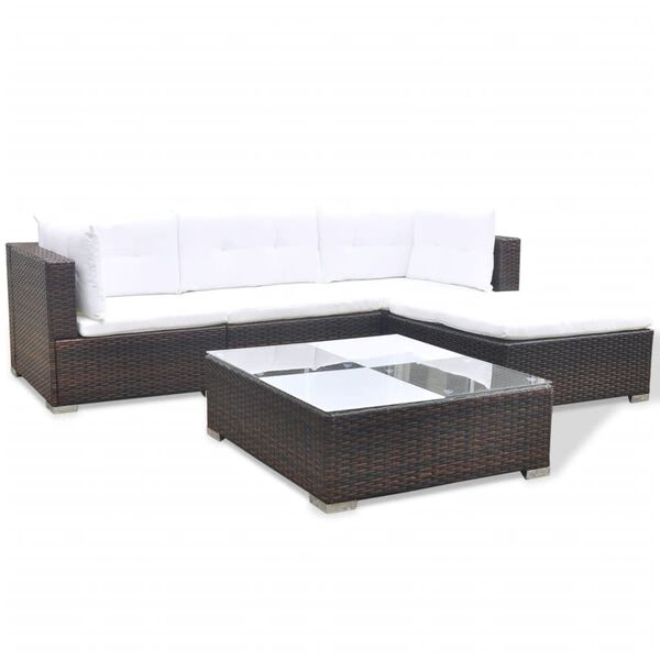 vidaXL Set Divani da Giardino 5 pz con Cuscini in Polyrattan Marrone