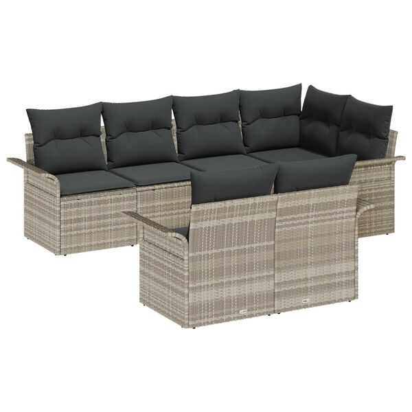 vidaXL Set Divano da Giardino 7 pcs Grigio chiaro Poly Rattan