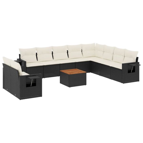 vidaXL Set Divani da Giardino 11 pz con Cuscini in Polyrattan Nero