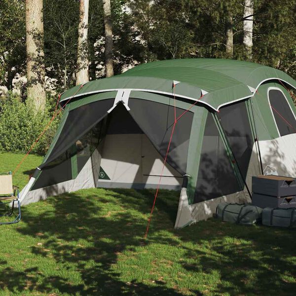 vidaXL Tenda da Campeggio con Portico per 4 Persone Verde Impermeabile