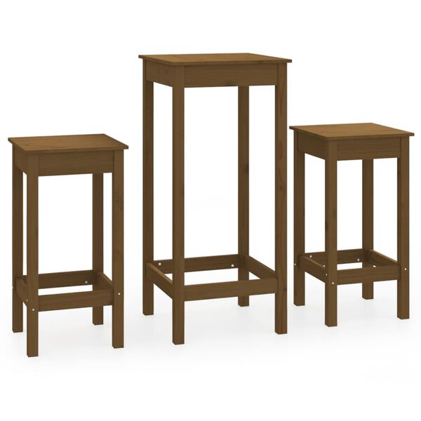 vidaXL Set da Bar 3 pz ambra in Legno Massello di Pino