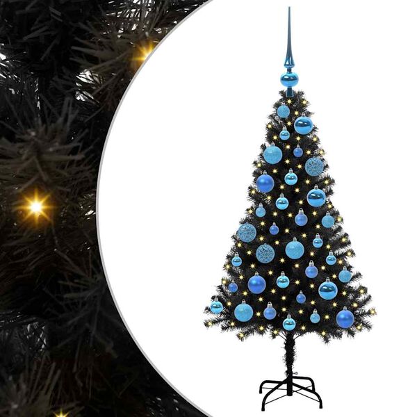 vidaXL Albero di Natale con 150 LED con supporto Nero 120 cm PVC