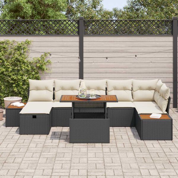 vidaXL Set Divano da Giardino con cuscino 8 pcs Nero Poly Rattan