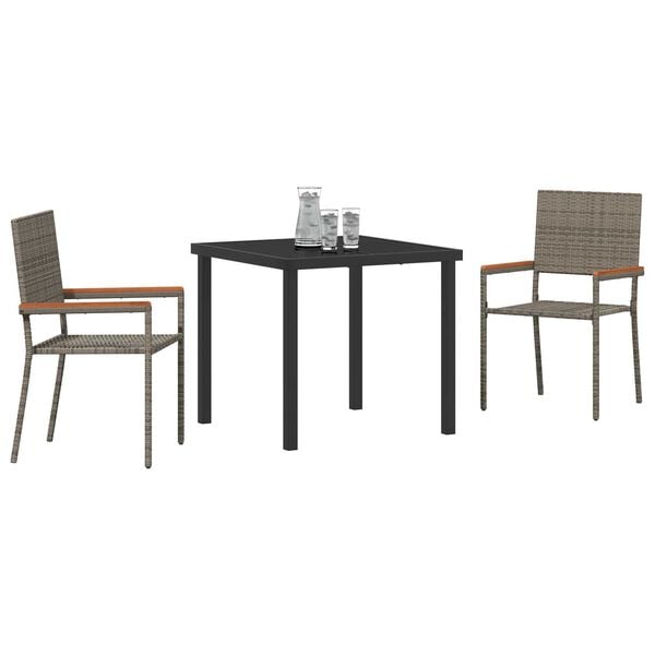 vidaXL Set da Pranzo per Giardino con cuscino 3 pcs Grigio polyrattan
