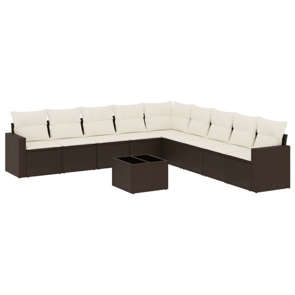 vidaXL Set Divani da Giardino 10pz con Cuscini in Polyrattan Marrone