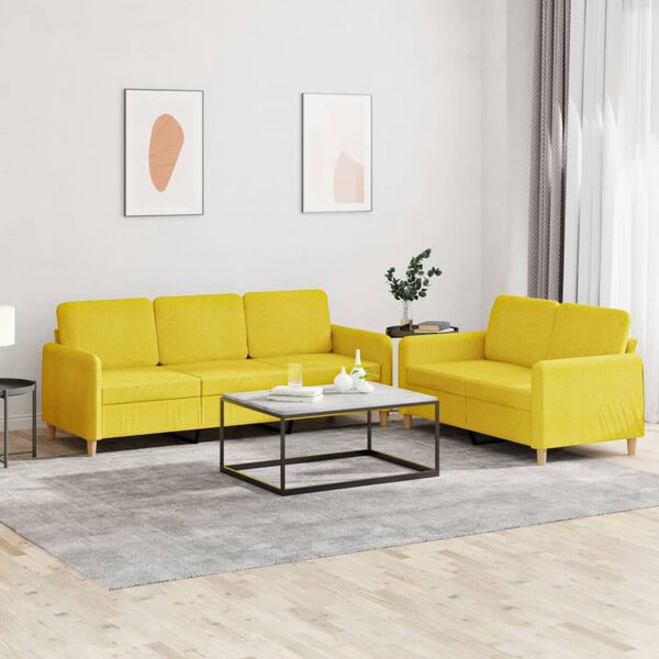 vidaXL Set di Divani 2 pz con Cuscini Giallo Chiaro in Tessuto