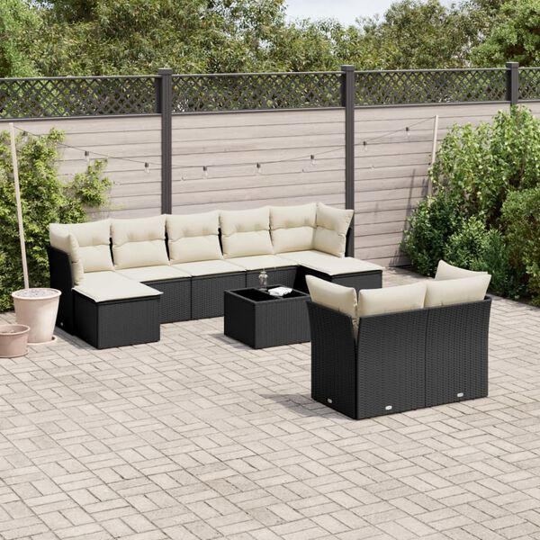 vidaXL Set Divani da Giardino 10pz con Cuscini in Polyrattan Nero