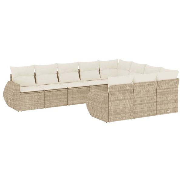 vidaXL Set Divano da Giardino 10 pz con Cuscini Beige in Polyrattan