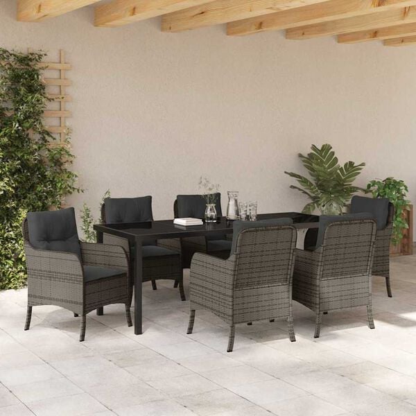 vidaXL Set da Pranzo per Giardino con cuscino 7 pcs Grigio polyrattan