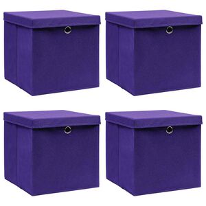 vidaXL Contenitori con Coperchi 4 pz 28x28x28 cm Viola