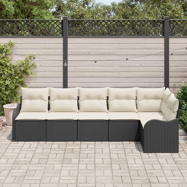 vidaXL Set Divano da Giardino con cuscino 6 pcs Nero Poly Rattan