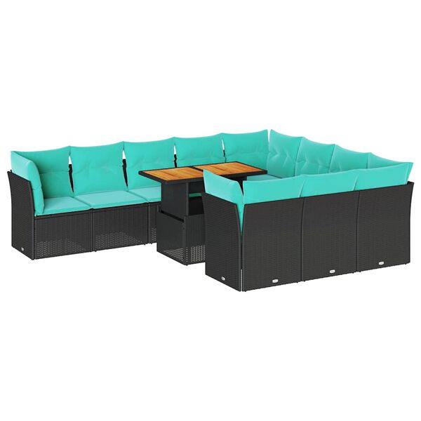 vidaXL Set Divani da Giardino 11 pz con Cuscini in Polyrattan Nero