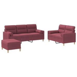 vidaXL Set di Divani 3 pz con Cuscini Rosso Vino in Tessuto
