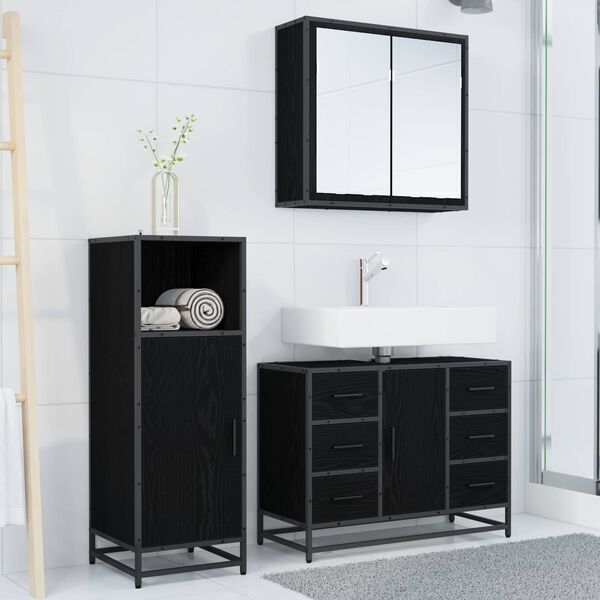 vidaXL Set di mobili per il bagno 3 pcs Rovere Nero Legno multistrato