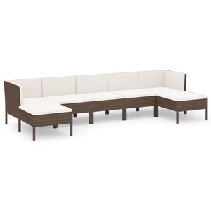 vidaXL Set Divani da Giardino 7 pz con Cuscini in Polyrattan Marrone