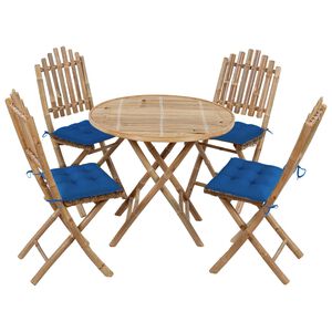 vidaXL Set da Pranzo da Giardino 5 pz Pieghevole con Cuscini in Bamb&ugrave;