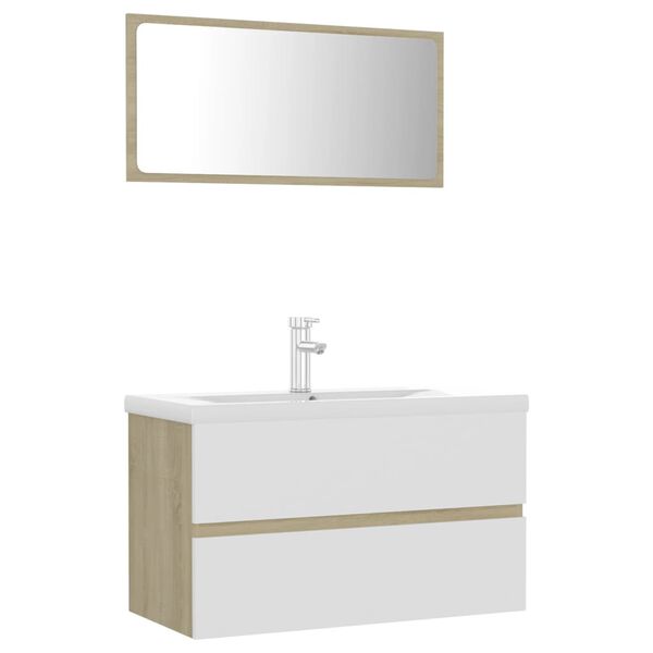 vidaXL Set Mobili da Bagno Bianco e Rovere Sonoma in Legno Multistrato