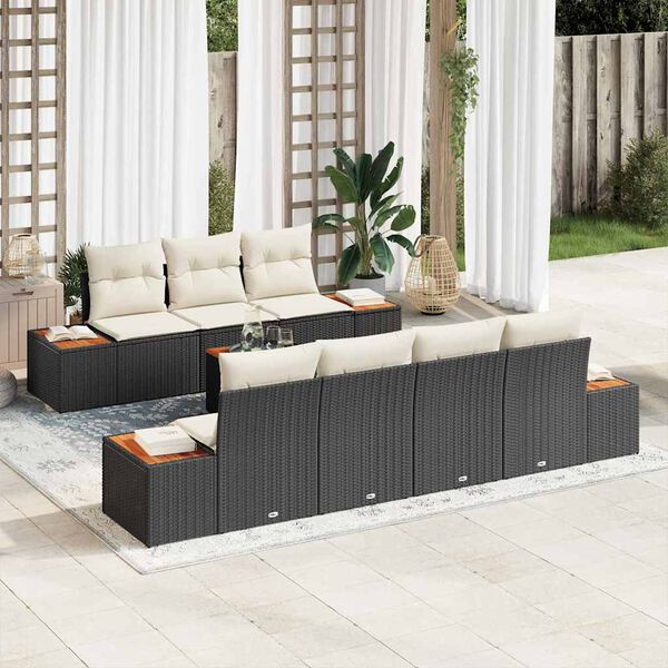 vidaXL Set Divano da Giardino con cuscino 8 pcs Nero Poly Rattan
