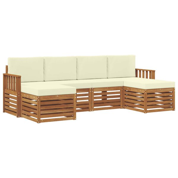 vidaXL Set divani 6 pcs Naturale e Crema Legno di Acacia Massello