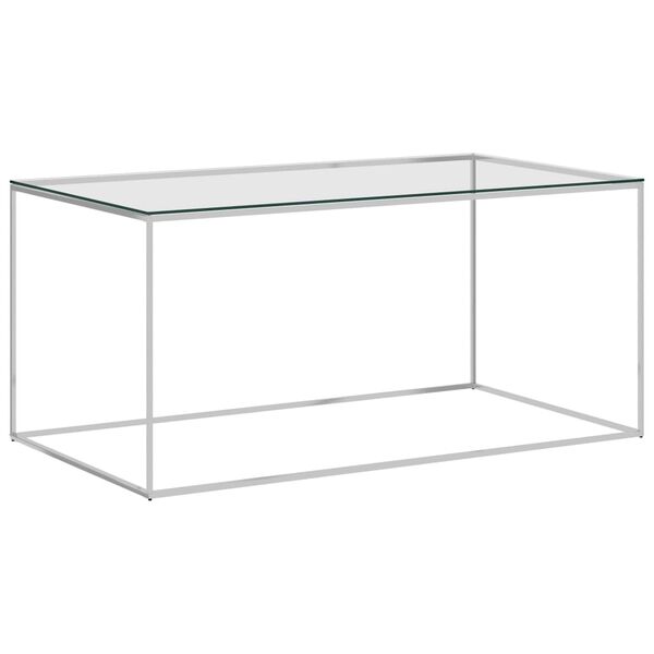 vidaXL Tavolino da Salotto Argento 90x50x43 cm in Acciaio Inox e Vetro