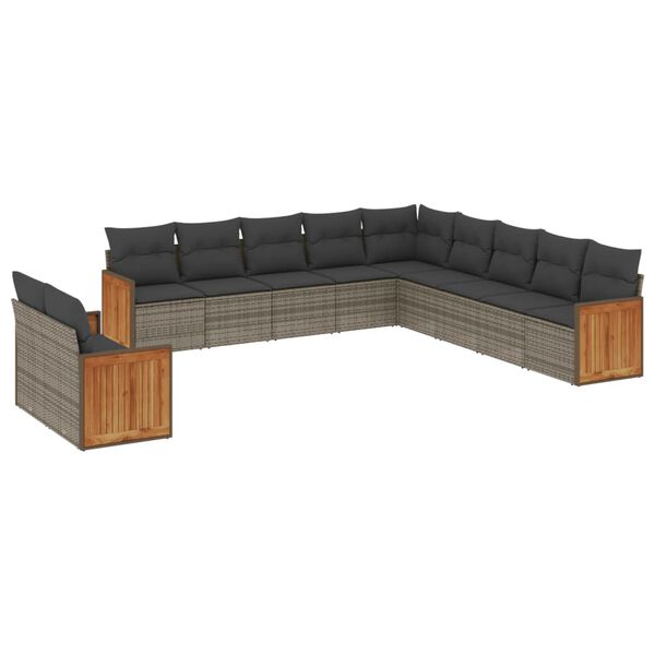 vidaXL Set Divani da Giardino 11 pz con Cuscini in Polyrattan Grigio