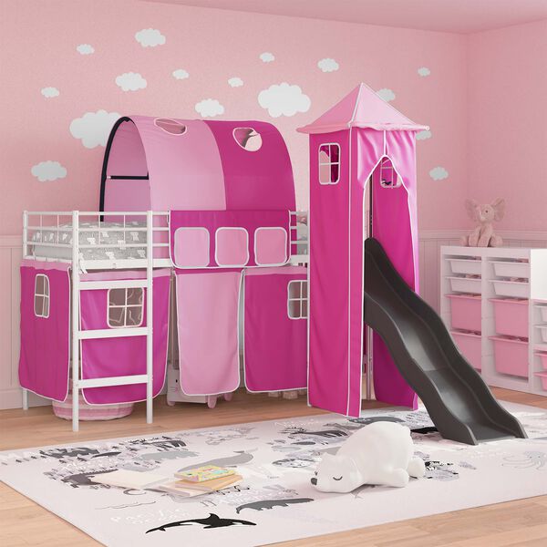 vidaXL Struttura del letto loft per bambini Bianco e Rosa Metallo