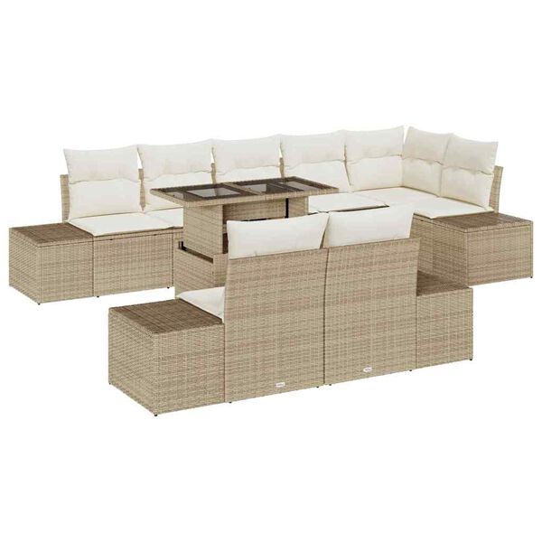 vidaXL Set Divano da Giardino 9 pcs Beige Poly Rattan