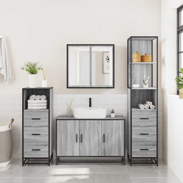 vidaXL Set Mobili da Bagno 4 pz Grigio Sonoma in Legno Multistrato