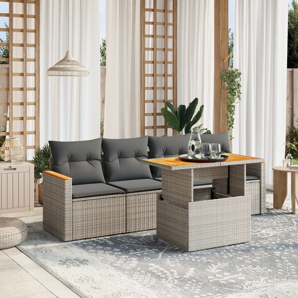 vidaXL Set Divano da Giardino 5 pz con Cuscini Grigio in Polyrattan