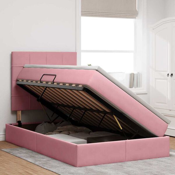 vidaXL Letto con contenitore e LED Rosa 120 x 190 cm Velluto