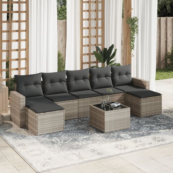 vidaXL Set Divano da Giardino 8pz con Cuscini Grigio Chiaro Polyrattan