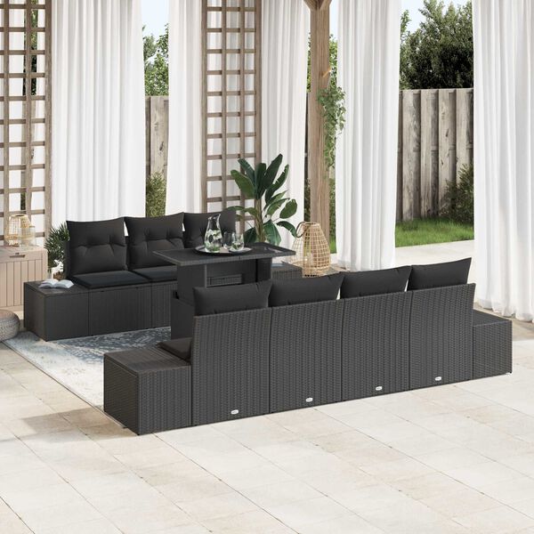 vidaXL Set Divano da Giardino con cuscino 8 pcs Nero