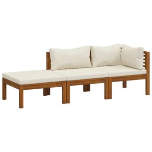 vidaXL Set Divani da Giardino 3 pz con Cuscini Crema in Legno Acacia