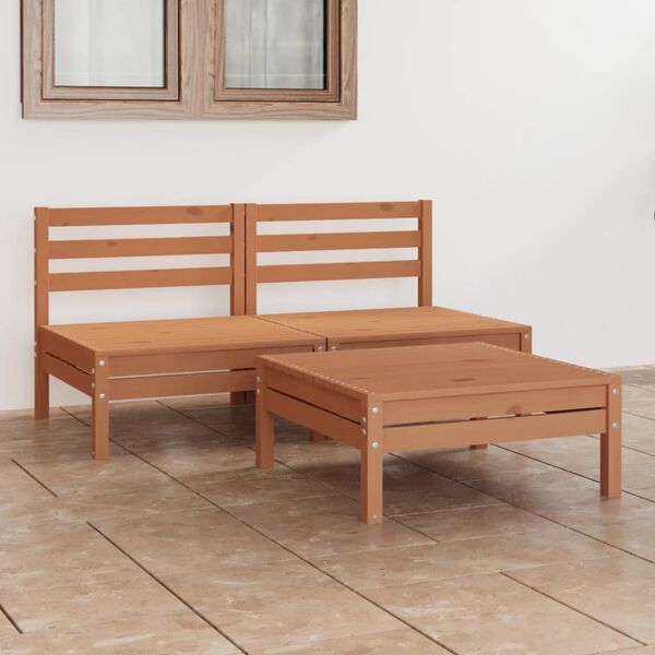 vidaXL Set Salotto da Giardino 3pz Marrone Ambra Legno Massello Pino