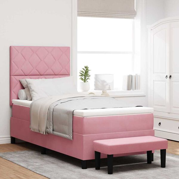 vidaXL Letto a molle con materasso Rosa 90 x 200 cm Velluto