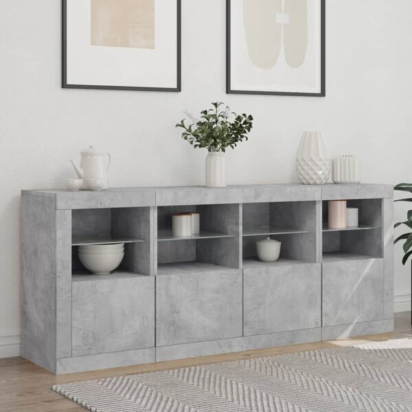 vidaXL Credenza con Luci LED Grigio Cemento 163x37x67 cm