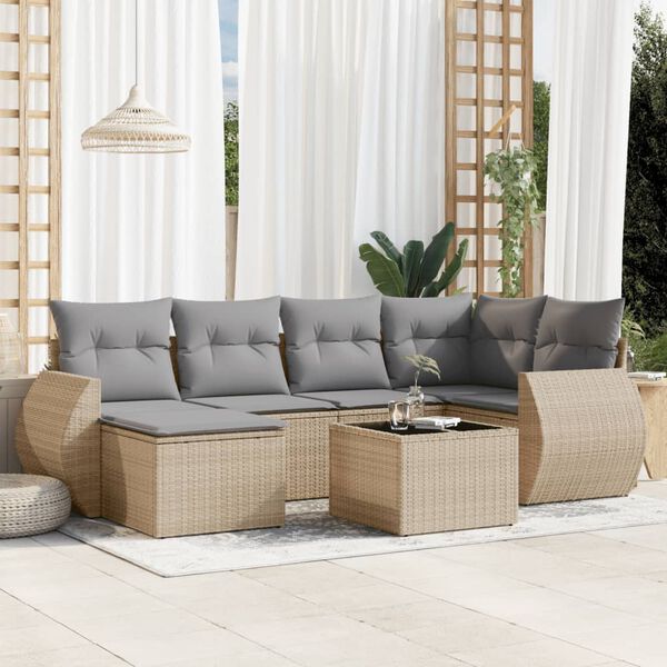vidaXL Set Divani da Giardino 7 pz con Cuscini Beige in Polyrattan