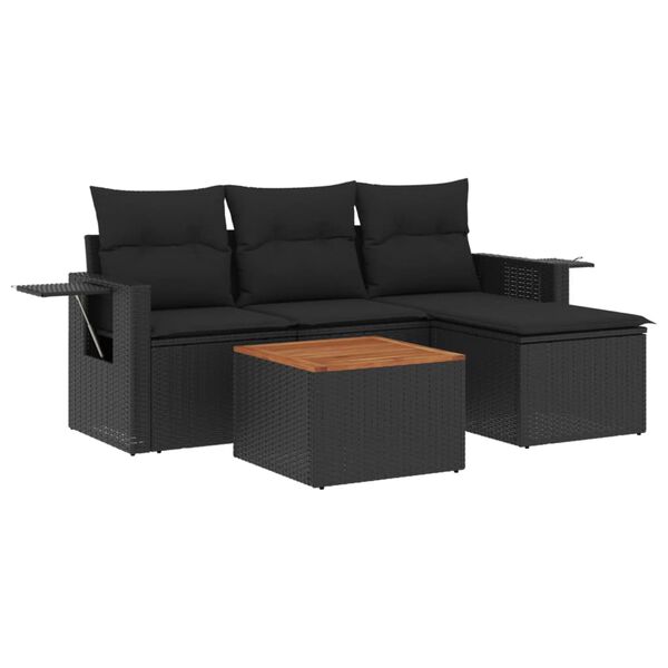 vidaXL Set Divani da Giardino 5 pz con Cuscini in Polyrattan Nero
