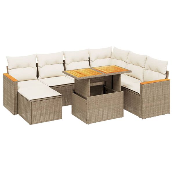 vidaXL Set Divano da Giardino 8 pz con Cuscini Beige in Polyrattan