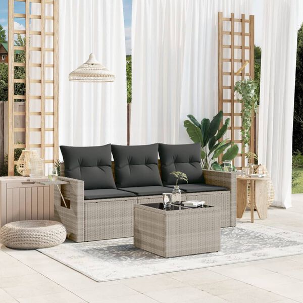 vidaXL Set Divano da Giardino 4pz con Cuscini Grigio Chiaro Polyrattan