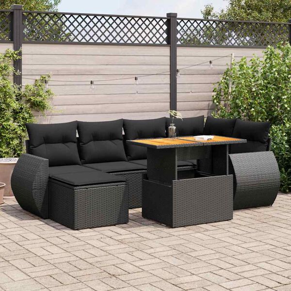 vidaXL Set Divani da Giardino con Cuscini 7pz Nero Polyrattan